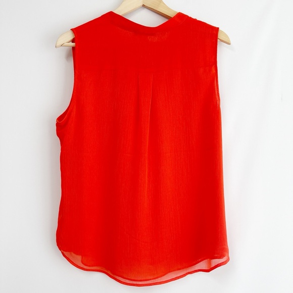 Tommy Hilfiger Chiffon Sleeveless Ruffle Tie-Neck Blouse Top In Orange L - Picture 2 of 6